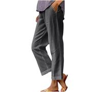Pantaloni da donna a gamba dritta a gamba larga in misto cotone misto lino elastico in vita pantaloni casual per primavera autunno versatile design a lunghezza intera confortevole traspirante, 02