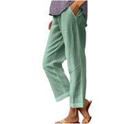 Pantaloni da donna a gamba dritta a gamba larga in misto cotone misto lino elastico in vita pantaloni casual per primavera autunno versatile design a lunghezza intera confortevole traspirante, 02