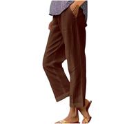 Pantaloni da donna a gamba dritta a gamba larga in misto cotone misto lino elastico in vita pantaloni casual per primavera autunno versatile design a lunghezza intera confortevole traspirante, 01