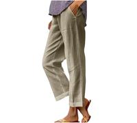 Pantaloni da donna a gamba dritta a gamba larga in misto cotone misto lino elastico in vita pantaloni casual per primavera autunno versatile design a lunghezza intera confortevole traspirante, 01