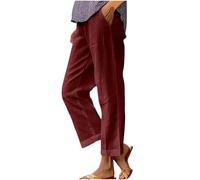 Pantaloni da donna a gamba dritta a gamba larga in misto cotone misto lino elastico in vita pantaloni casual per primavera autunno versatile design a lunghezza intera confortevole traspirante, 01 Vino