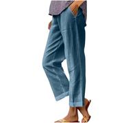 Pantaloni da donna a gamba dritta a gamba larga in misto cotone misto lino elastico in vita pantaloni casual per primavera autunno versatile design a lunghezza intera confortevole traspirante, 03 blu