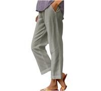 Pantaloni da donna a gamba dritta a gamba larga in misto cotone misto lino elastico in vita pantaloni casual per primavera autunno versatile design a lunghezza intera confortevole traspirante, 02