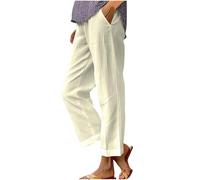 Pantaloni da donna a gamba dritta a gamba larga in misto cotone misto lino elastico in vita pantaloni casual per primavera autunno versatile design a lunghezza intera confortevole traspirante, 01
