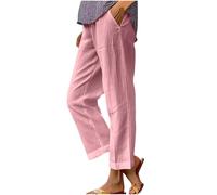 Pantaloni da donna a gamba dritta a gamba larga in misto cotone misto lino elastico in vita pantaloni casual per primavera autunno versatile design a lunghezza intera confortevole traspirante, 03 rosa