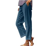 Pantaloni da donna a gamba dritta a gamba larga in misto cotone misto lino elastico in vita pantaloni casual per primavera autunno versatile design a lunghezza intera confortevole traspirante, 02 blu