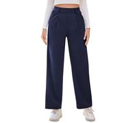 Pantaloni da donna a gamba dritta larga, elasticizzati, casual, per il tempo libero, a vita alta, senza lacci, per lavoro, ufficio, lavoro, con tasca, Marina Militare, XL