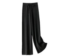 Pantaloni da donna a gamba larga con elastico in vita pieghettato pantaloni lavorati a maglia alla caviglia pantaloni con coulisse, Nero , L