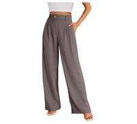 Pantaloni da donna a gamba larga con vita alta, gamba larga, stile comodo per viaggi, lavoro, spiaggia, salotto e vacanze per un facile styling quotidiano, dettagli visibili, Caff, S