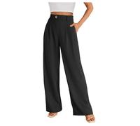Pantaloni da donna a gamba larga con vita alta, gamba larga, stile comodo per viaggi, lavoro, spiaggia, salotto e vacanze per un facile styling quotidiano, dettagli visibili, Nero , S