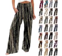 Pantaloni da Donna a Gamba Larga Elasticizzati Vita Alta Spiaggia in Cotone Lino Pantalone Estivi Palazzo (a9-Nero, L)