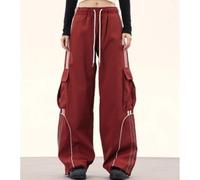 Pantaloni da donna a gamba larga High Street retrò pantaloni dritti temperamento delicato moda vestibilità ampia pantaloni in poliestere per uso quotidiano ufficio nero vino rosso taglia dalla S alla