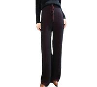Pantaloni da donna a gamba larga in cachemire solido lavorato a maglia pantaloni invernali spessi caldi casual a gamba dritta, Fiori neri e rossi, XXL