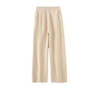 Pantaloni da donna a gamba larga in cashmere tinta unita in maglia ispessita casual drappeggio gamba dritta lunghezza pavimento autunno inverno pantaloni, Ciano, M