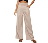 Pantaloni da donna a gamba larga in lino con tasche pantaloni casual elasticizzati a vita alta pantaloni casual estivi da donna pantaloni bohémien a gamba larga pantaloni a punto smock pantaloni della