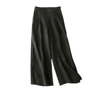 Pantaloni da donna a gamba larga in misto lino, pantaloni estivi a vita alta, vestibilità larga, culottes ritagliati con spacchi laterali, comodi pantaloni casual a gamba dritta per le donne, Nero