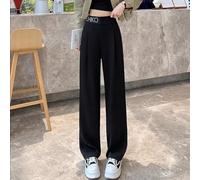 Pantaloni da donna a gamba larga in seta ghiacciata, pantaloni sottili drappeggiati a gamba dritta, casual, lunghezza intera, in tinta unita, per uso quotidiano in ufficio (XXL nero)