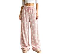 Pantaloni da Donna a Gamba Larga in Tessuto Felpato con Stampa a Stelle, mo | Pantaloni Eleganti Neri Elasticizzati Alta Comodi Cerimonia 3 Sul Tre Cerniera Fascia Americano Abbinamenti Ocra