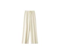 Pantaloni da donna a gamba larga in tinta unita, 100% lana, pantaloni casual larghi morbidi spessi caldi, bianco, S