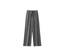 Pantaloni da donna a gamba larga in tinta unita, 100% lana, pantaloni casual larghi morbidi spessi caldi, Grigio scuro, S