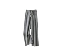 Pantaloni da donna a maglia a terra, con coulisse elastica in vita pantaloni a gamba dritta, pantaloni casual a vita alta, grigio, L