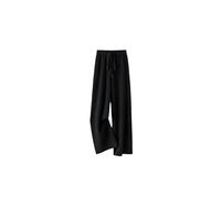 Pantaloni da donna a maglia a terra, con coulisse elastica in vita pantaloni a gamba dritta, pantaloni casual a vita alta, Nero , L