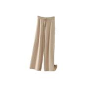 Pantaloni da donna a maglia a terra, con coulisse elastica in vita pantaloni a gamba dritta, pantaloni casual a vita alta, Cachi chiaro, L