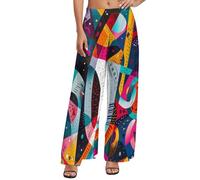 Pantaloni da donna a palazzo, stile jazz astratto, pantaloni larghi a gamba larga, comodi pantaloni casual da salotto, Stile-42, XL