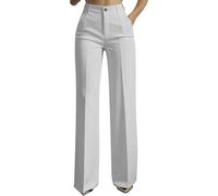 Pantaloni da donna a vita alta a gamba larga, pantaloni formali da lavoro per ufficio con tasche, pantaloni casual a gamba dritta per donne del Regno Unito, bianco, S