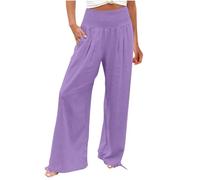 Pantaloni da donna a vita alta con coulisse elastica in vita e polsini alle caviglie per un comfort confortevole e alla moda per tutto il giorno in estate e primavera, 01 Viola, S
