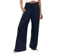 Pantaloni da donna a vita alta con coulisse elastica in vita e polsini alle caviglie per un comfort confortevole e alla moda per tutto il giorno in estate e primavera, 01 blu marino., M