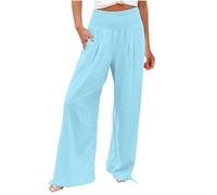 Pantaloni da donna a vita alta con coulisse elastica in vita e polsini alle caviglie per un comfort confortevole e alla moda per tutto il giorno in estate e primavera, 01 Azzurro, S