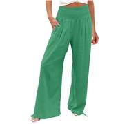 Pantaloni da donna a vita alta con coulisse elastica in vita e polsini alle caviglie per un comfort confortevole e alla moda per tutto il giorno in estate e primavera, 01 verde., M
