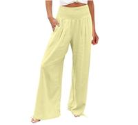 Pantaloni da donna a vita alta con coulisse elastica in vita e polsini alle caviglie per un comfort confortevole e alla moda per tutto il giorno in estate e primavera, 01 Giallo, XL