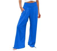 Pantaloni da donna a vita alta con coulisse elastica in vita e polsini alle caviglie per un comfort confortevole e alla moda per tutto il giorno in estate e primavera, 01 blu., M