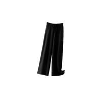 Pantaloni da donna a vita alta con lacci a gamba larga, caldi pantaloni casual spessi a maglia, pantaloni dritti larghi casual, Nero , L