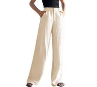 Pantaloni da donna a vita alta in cotone di bambù pantaloni da donna, comodi pantaloni lunghi con bottoni, colore puro, pantaloni a gamba dritta, vestibilità ampia, pantaloni a palazzo con tasche