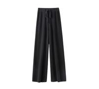 Pantaloni da donna a vita alta in lana a gamba larga tinta unita morbidi caldi pantaloni casual lavorati a maglia, Nero , L