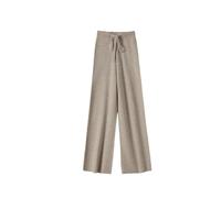Pantaloni da donna a vita alta in lana a gamba larga tinta unita morbidi caldi pantaloni casual lavorati a maglia, Beige Marrone Grigio, S