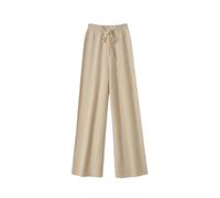 Pantaloni da donna a vita alta in lana a gamba larga tinta unita morbidi caldi pantaloni casual lavorati a maglia, Beige, XL