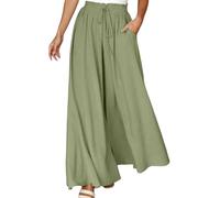 Pantaloni da donna, a vita alta, pantaloni da yoga, hippie, pantaloni da spiaggia, stile palazzo, taglie forti, 3/4, Verde chiaro, M