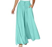 Pantaloni da donna, a vita alta, pantaloni da yoga, hippie, pantaloni da spiaggia, stile palazzo, taglie forti, 3/4, Verde menta, S