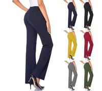 Pantaloni da donna a vita alta, pantaloni in tessuto a gamba larga, eleganti pantaloni palazzo, gamba dritta, pantaloni da lavoro, pantaloni in tinta unita, elasticizzati, colore nero, alla moda, per