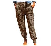 Pantaloni da donna alla moda per il tempo libero con motivo leopardato per un'eleganza sportiva, comfort estivo dal design dinamico, marrone, 4XL