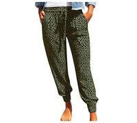 Pantaloni da donna alla moda per il tempo libero con motivo leopardato per un'eleganza sportiva, comfort estivo dal design dinamico, verde, 4XL