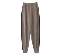 Pantaloni da donna Autunno Inverno Lavorato A Maglia Percent% Lana Merino A Righe Pantaloni Gamba Piccola, Lighttan, L