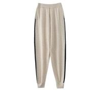 Pantaloni da donna Autunno Inverno Lavorato A Maglia Percent% Lana Merino A Righe Pantaloni Gamba Piccola, Beige, L