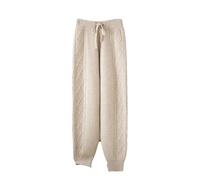 Pantaloni da donna Autunno Inverno Lavorato A Maglia Percent% Lana Merino Caldo Fantasia Pantaloni Gamba Piccola, Beige, L