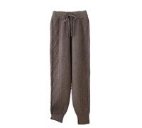 Pantaloni da donna Autunno Inverno Lavorato A Maglia Percent% Lana Merino Caldo Fantasia Pantaloni Gamba Piccola, Marrone, L