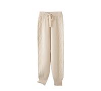 Pantaloni da donna Autunno Inverno Lavorato A Maglia Percent% Lana Merino Caldo Fantasia Pantaloni Gamba Piccola, crema, L